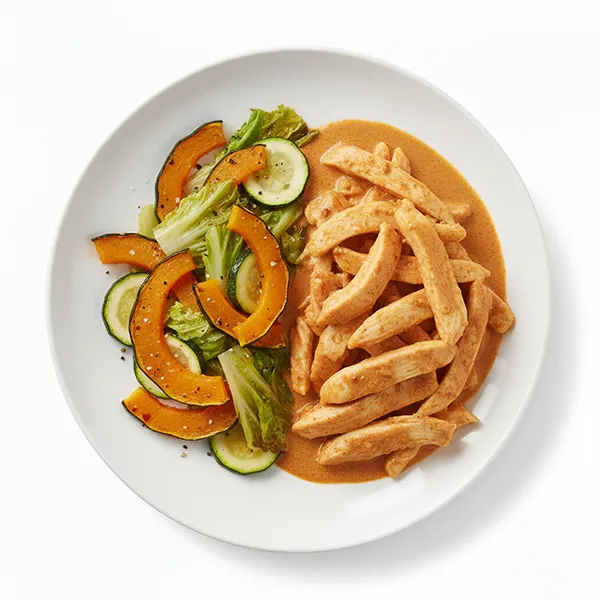 Red Curry Chicken with squash Medley and Napa Cabbage